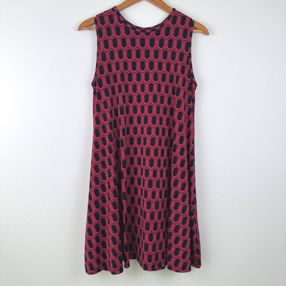Nicole Miller Dress Womens Medium Pink Red Excellent Geometric Chic Office